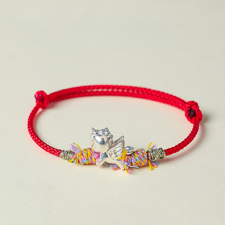 Buddha Stones Year of the Horse 999 Sterling Silver Winged Horse Fu Character Red String Luck Bracelet - Winged Horse(Wrist Circumference: 15-18cm) - image 8