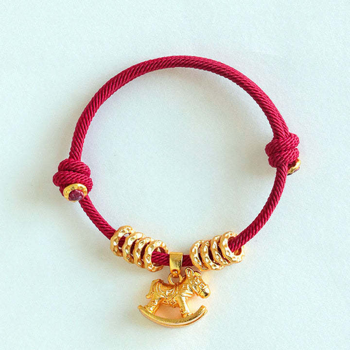 Buddha Stones Year Of The Horse Simple Horse Circle Charm Rope Faith Bracelet - Darkred Rope(Wrist Circumference: 15-18cm) - image 7