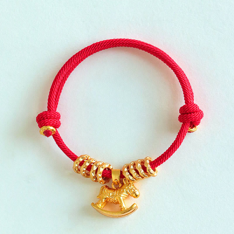 Buddha Stones Year Of The Horse Simple Horse Circle Charm Rope Faith Bracelet - Red Rope(Wrist Circumference: 15-18cm) - image 1