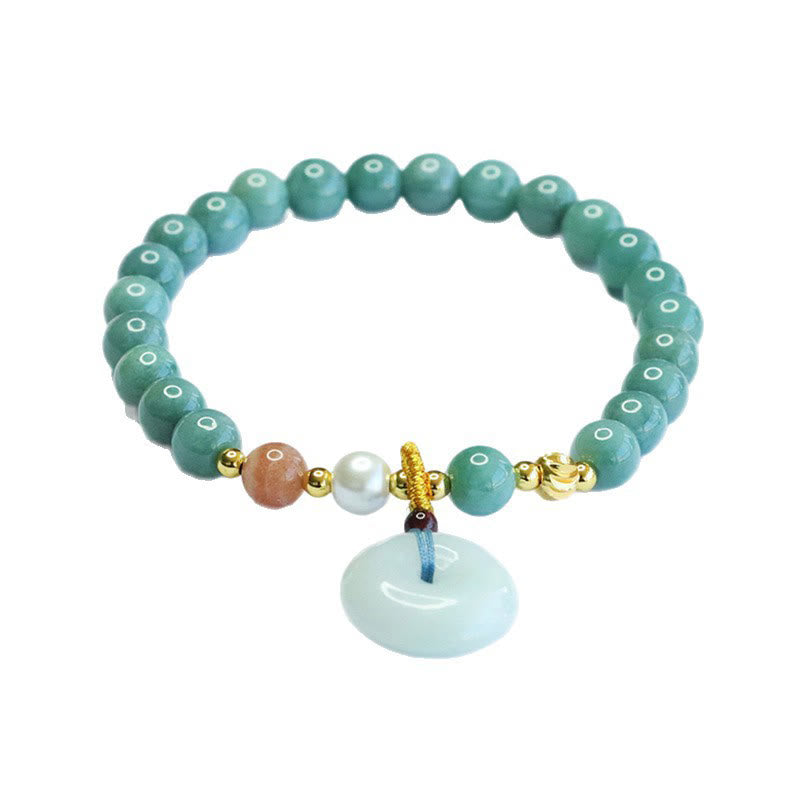 Buddha Stones Peace Buckle Jade Round Beaded Luck Auspicious Bracelet - image 6
