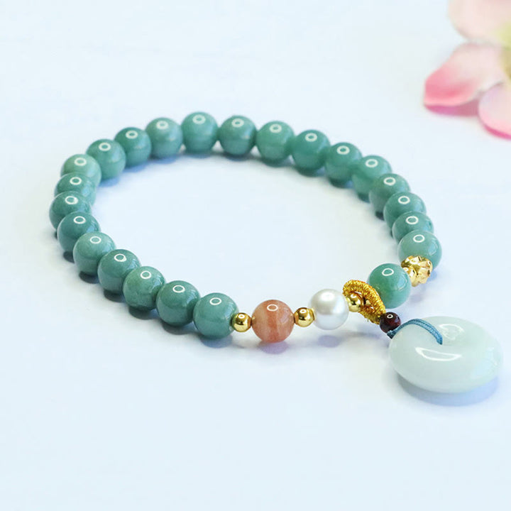 Buddha Stones Peace Buckle Jade Round Beaded Luck Auspicious Bracelet - image 2