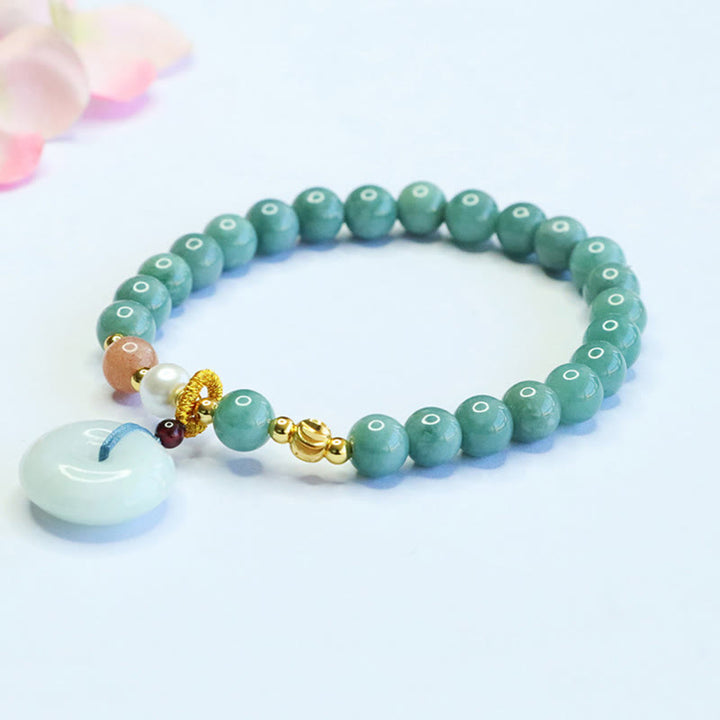 Buddha Stones Peace Buckle Jade Round Beaded Luck Auspicious Bracelet - image 1