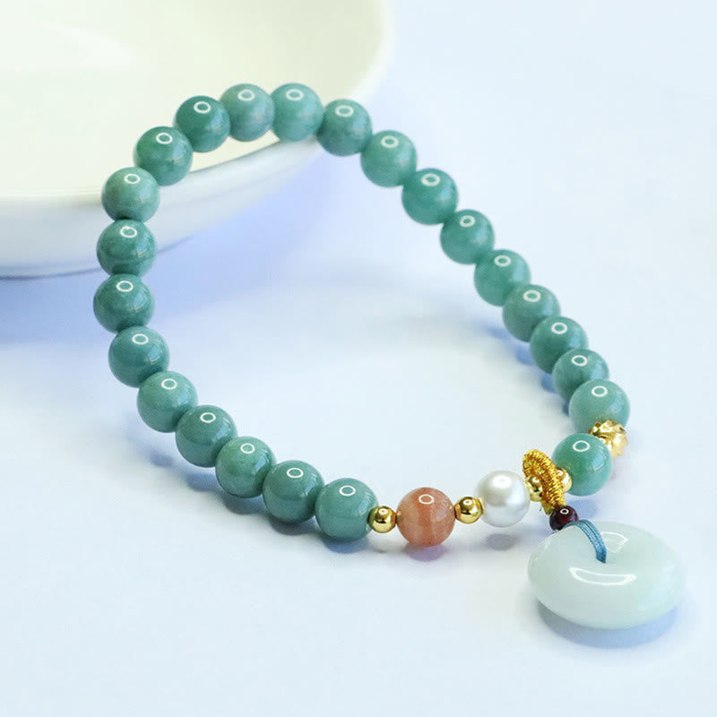 Buddha Stones Peace Buckle Jade Round Beaded Luck Auspicious Bracelet - image 4