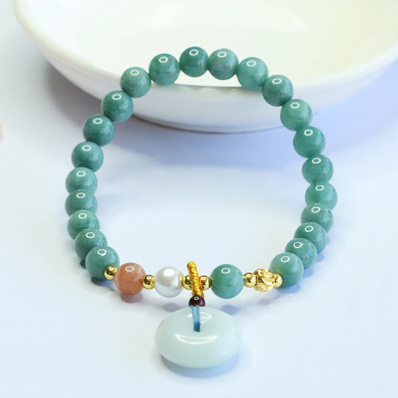 Buddha Stones Peace Buckle Jade Round Beaded Luck Auspicious Bracelet - image 5