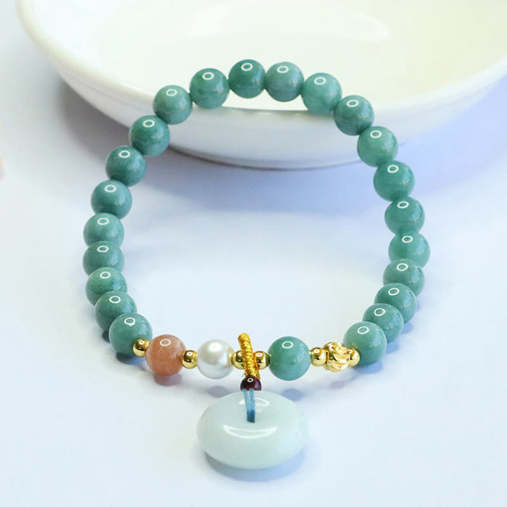 Buddha Stones Peace Buckle Jade Round Beaded Luck Auspicious Bracelet - image 5