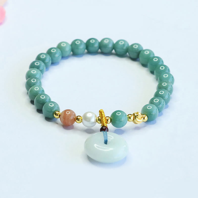 Buddha Stones Peace Buckle Jade Round Beaded Luck Auspicious Bracelet - Jade(Wrist Circumference: 14-16cm) - 6.8mm - image 0