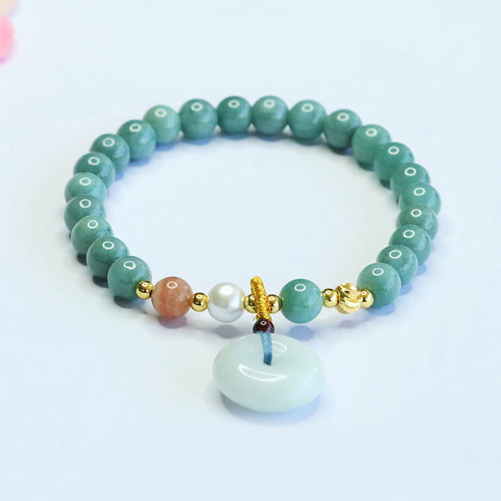 Buddha Stones Peace Buckle Jade Round Beaded Luck Auspicious Bracelet - Jade(Wrist Circumference: 14-16cm) - 6.8mm - image 0