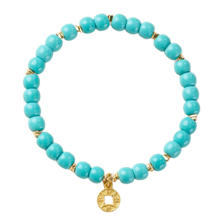 Buddha Stones Copper Coins Charm Imitation Turquoise Bracelet - image 5