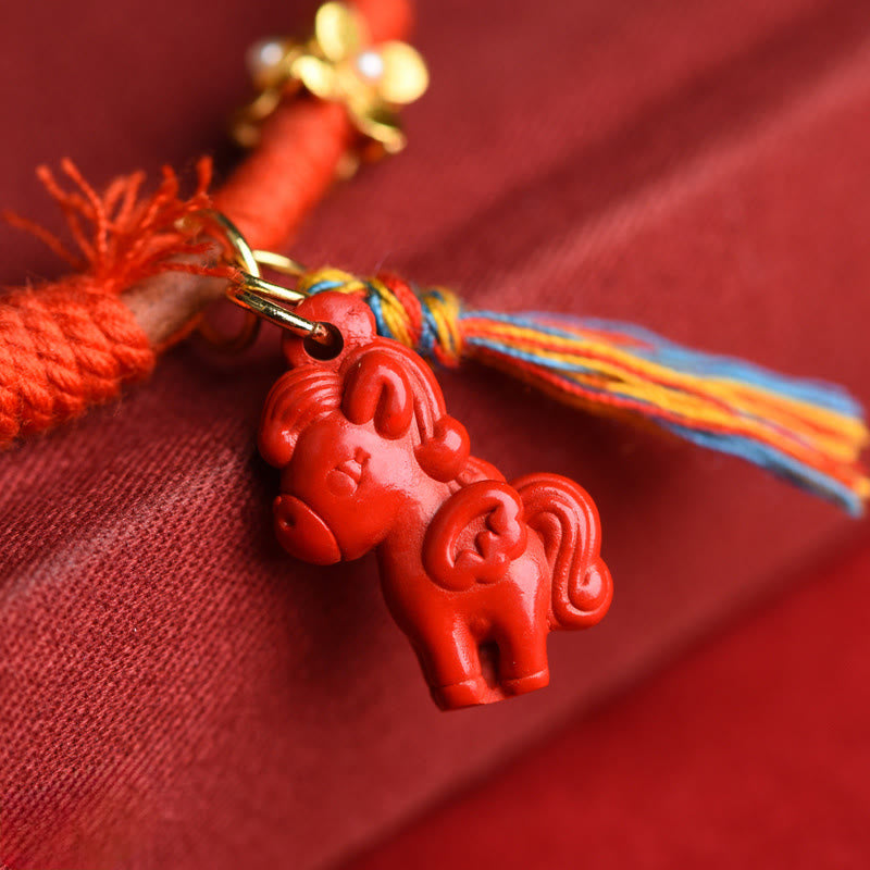 Buddha Stones Tibetan Year Of The Horse Carved Cinnabar Blessing Bracelet - image 8