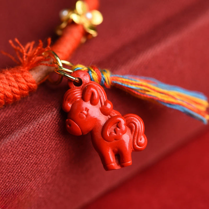 Buddha Stones Tibetan Year Of The Horse Carved Cinnabar Blessing Bracelet - image 8