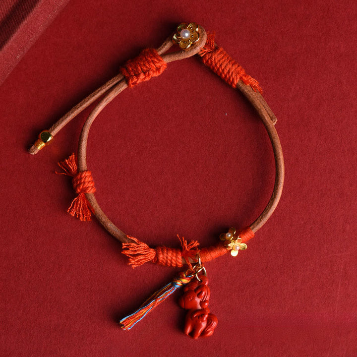Buddha Stones Tibetan Year Of The Horse Carved Cinnabar Blessing Bracelet - Cinnabar(Wrist Circumference: 15-18cm) - image 1