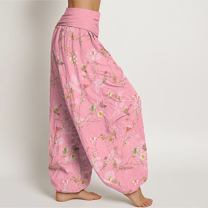 Buddha Stones Pure Cotton Retro Flowers Leaves Branches Pattern Women's Elastic Waist Harem Pants - image 10
