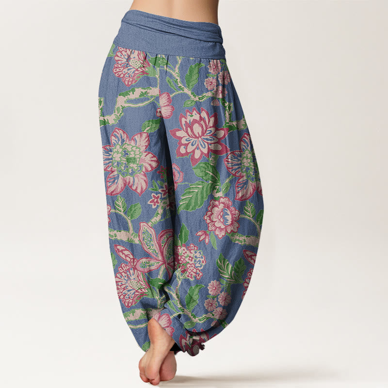Buddha Stones Pure Cotton Bold Colors Flowers Leaves Branches Bird Pattern Women's Elastic Waist Harem Pants - image 9