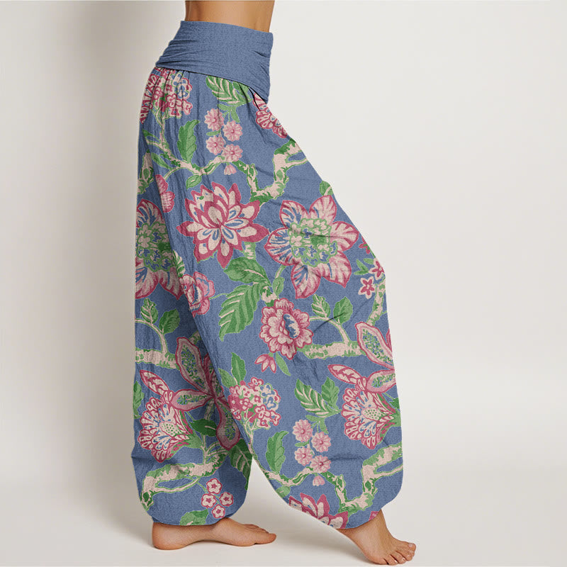 Buddha Stones Pure Cotton Bold Colors Flowers Leaves Branches Bird Pattern Women's Elastic Waist Harem Pants - image 10