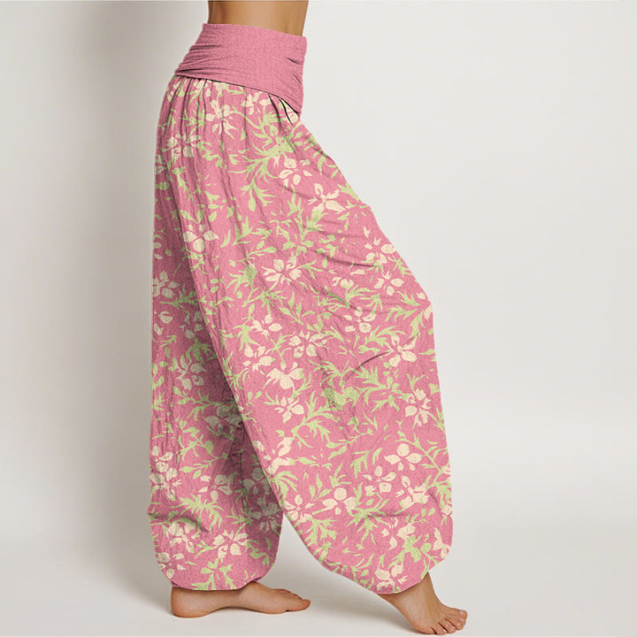 Buddha Stones Pure Cotton Abstract Flowers Leaves Pattern Women's Elastic Waist Harem Pants - image 7
