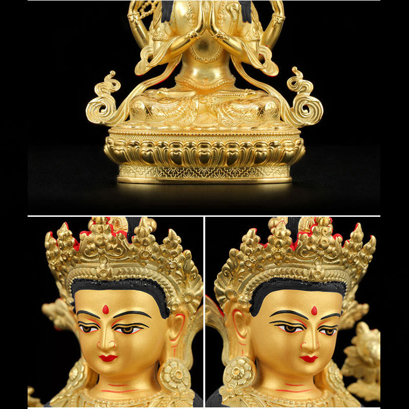 Chenrezig Four-armed Avalokitesvara Protection Copper Gold Plated Statue Decoration - image 12