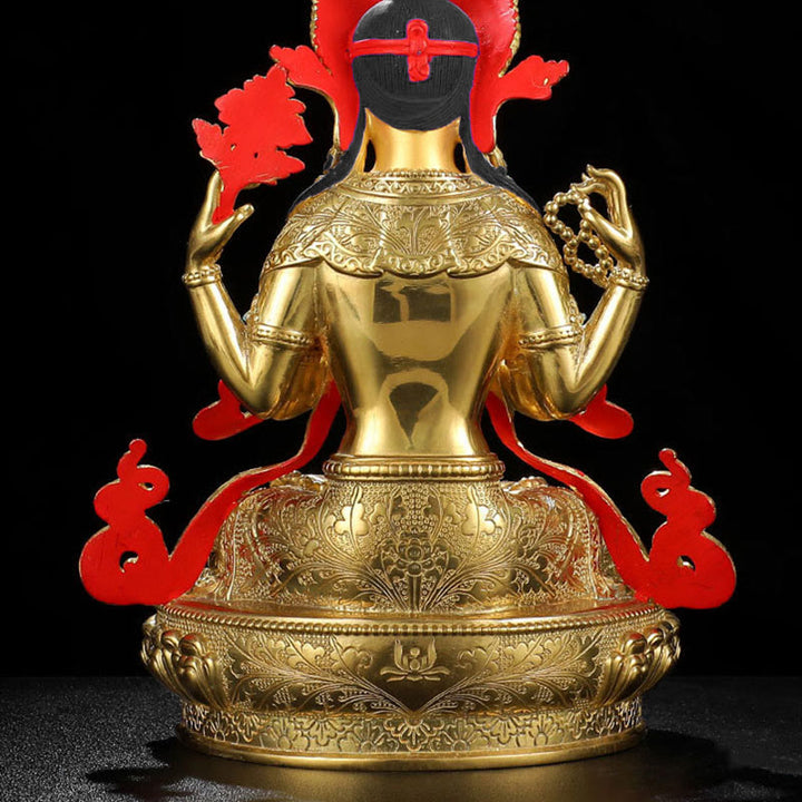 Chenrezig Four-armed Avalokitesvara Protection Copper Gold Plated Statue Decoration - image 11