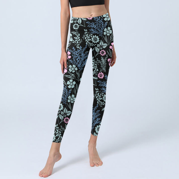 Buddha Stones Bold Color Contrast Flower Leaf Pattern Print Gym Leggings Women's Yoga Pants - image 5