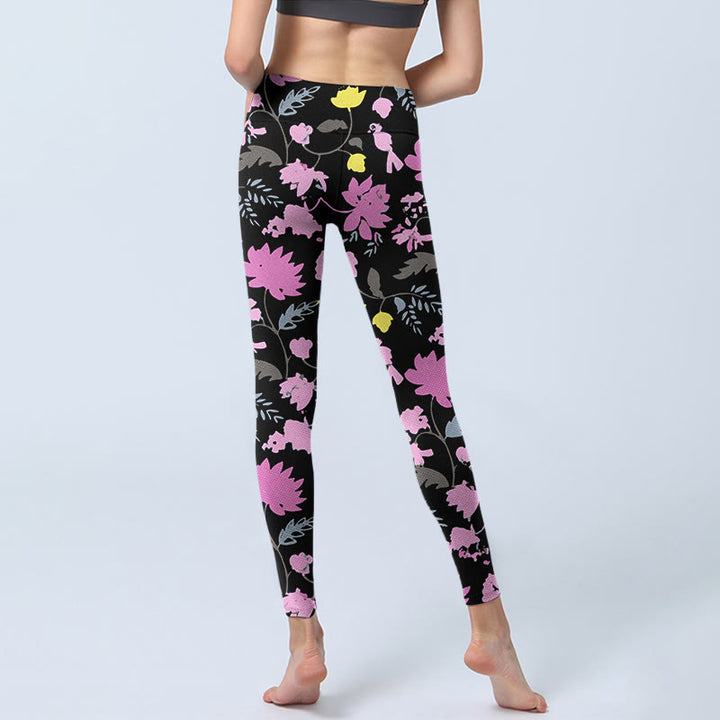 Buddha Stones Watercolor Style Softly Colored Flower Leaf Pattern Print Gym Leggings Women's Yoga Pants - image 6