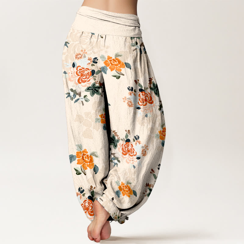 Buddha Stones Pure Cotton Vibrant Color Flowers Leaves Pattern Women's Elastic Waist Harem Pants - image 9