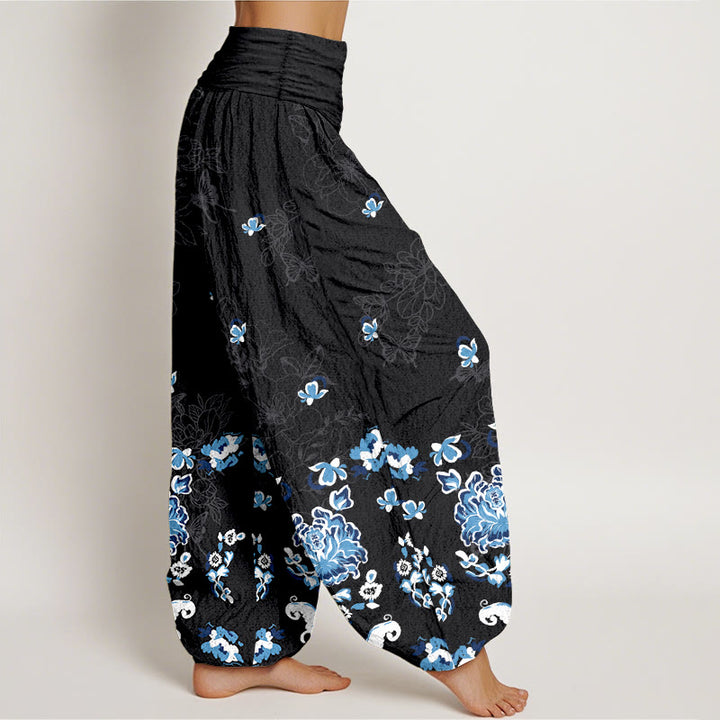 Buddha Stones Pure Cotton Elegant Classic Flower Butterfly Pattern Women's Elastic Waist Harem Pants - image 2