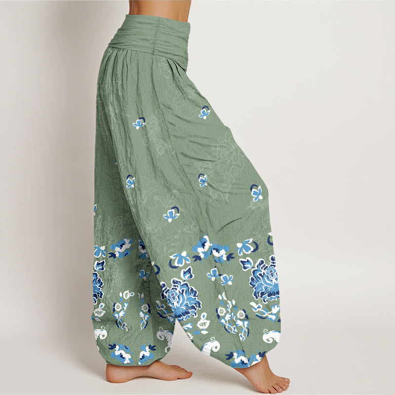 Buddha Stones Pure Cotton Elegant Classic Flower Butterfly Pattern Women's Elastic Waist Harem Pants - image 7