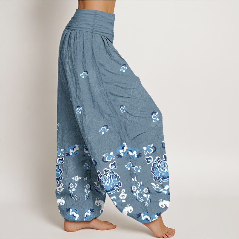 Buddha Stones Pure Cotton Elegant Classic Flower Butterfly Pattern Women's Elastic Waist Harem Pants - image 10