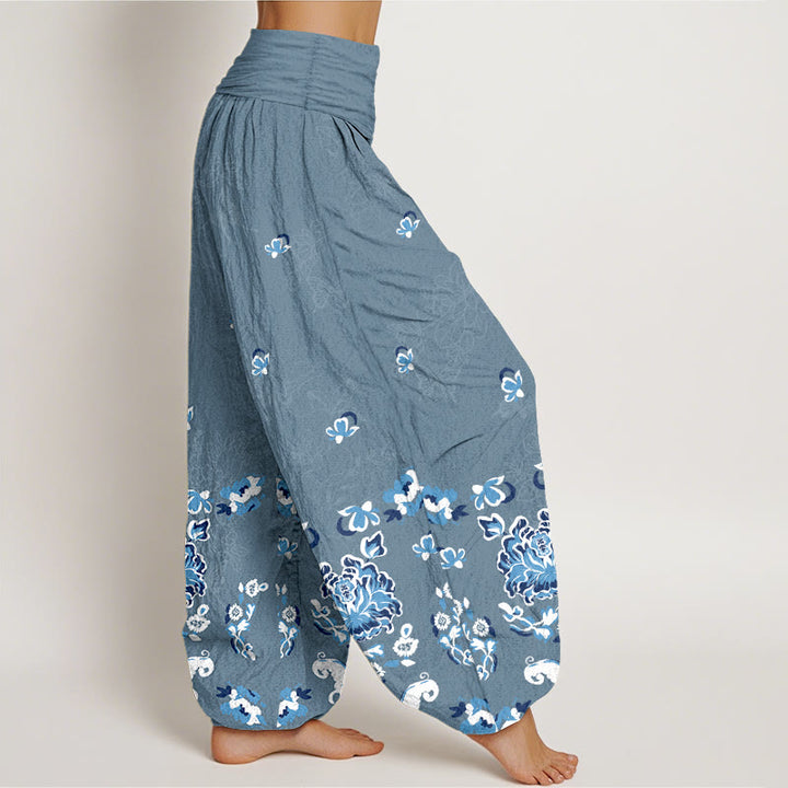 Buddha Stones Pure Cotton Elegant Classic Flower Butterfly Pattern Women's Elastic Waist Harem Pants - image 10