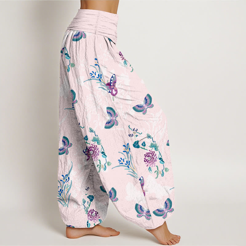 Buddha Stones Pure Cotton Fresh Elegant Butterfly Grass Flower Pattern Women's Elastic Waist Harem Pants - image 2