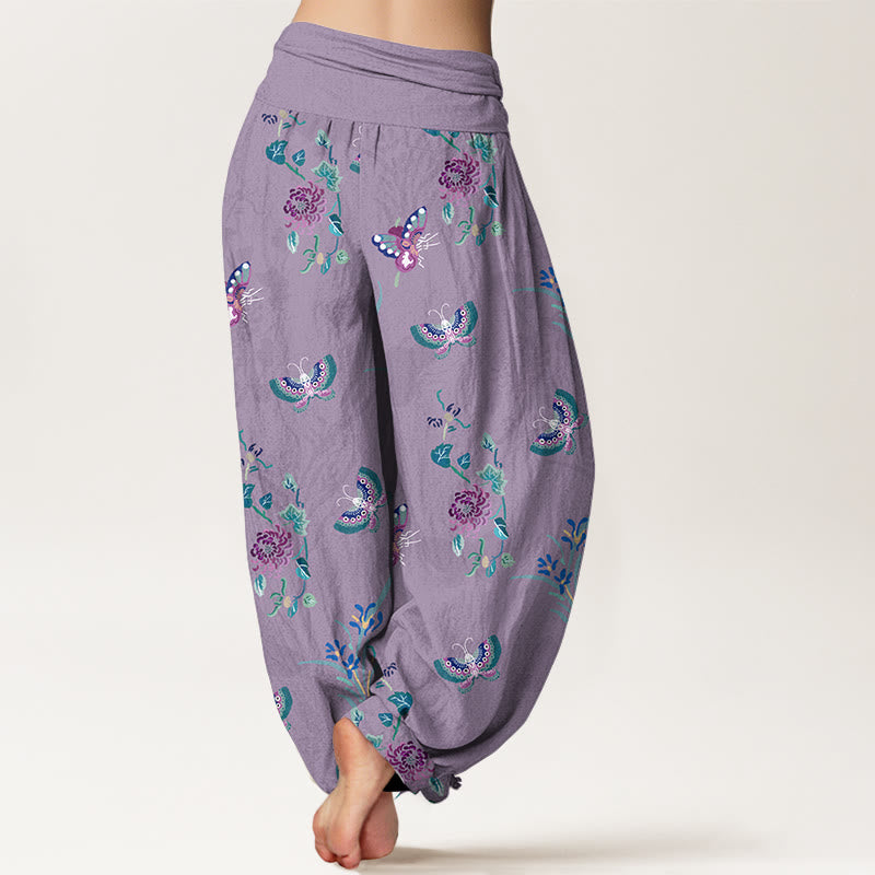 Buddha Stones Pure Cotton Fresh Elegant Butterfly Grass Flower Pattern Women's Elastic Waist Harem Pants - image 9