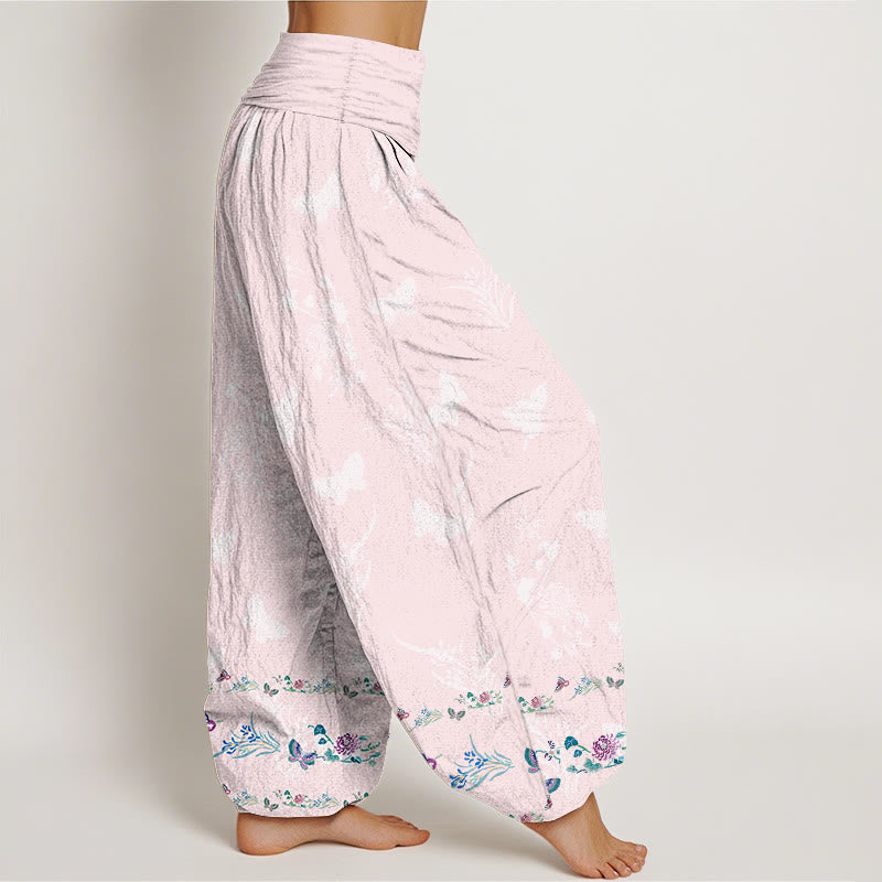 Buddha Stones Pure Cotton Trouser Legs Neatly Arranged Butterfly Grass Flower Pattern Women's Elastic Waist Harem Pants - image 10