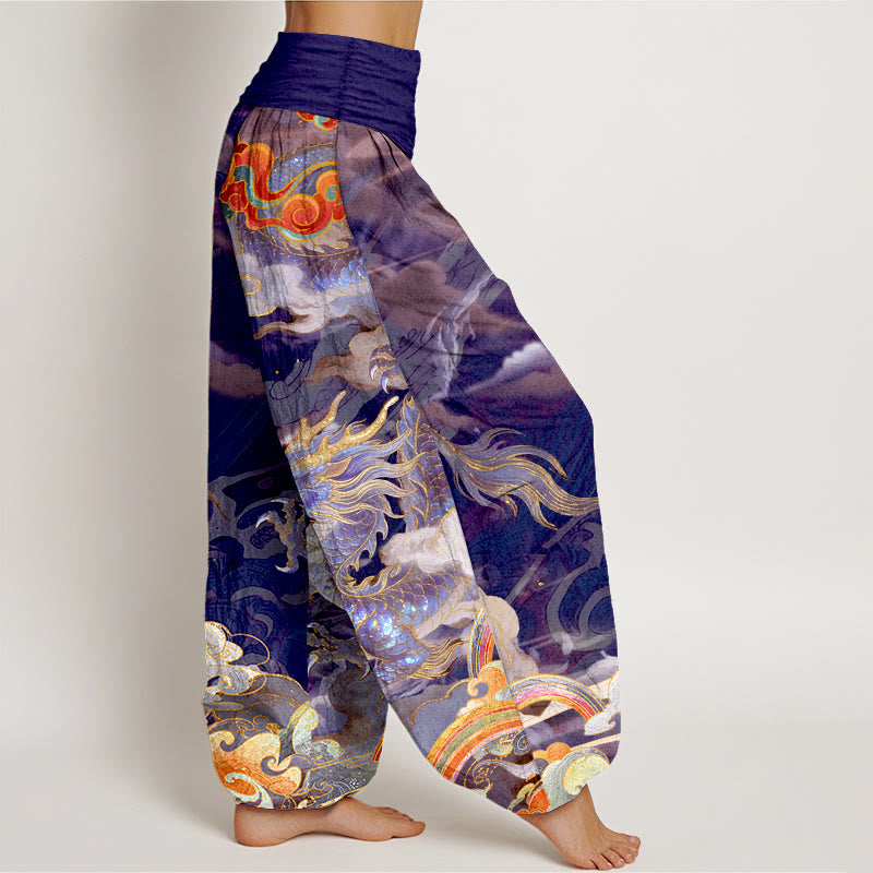 Buddha Stones Pure Cotton Gorgeous Dragon Cloud Rainbow Pattern Women's Elastic Waist Harem Pants - image 7