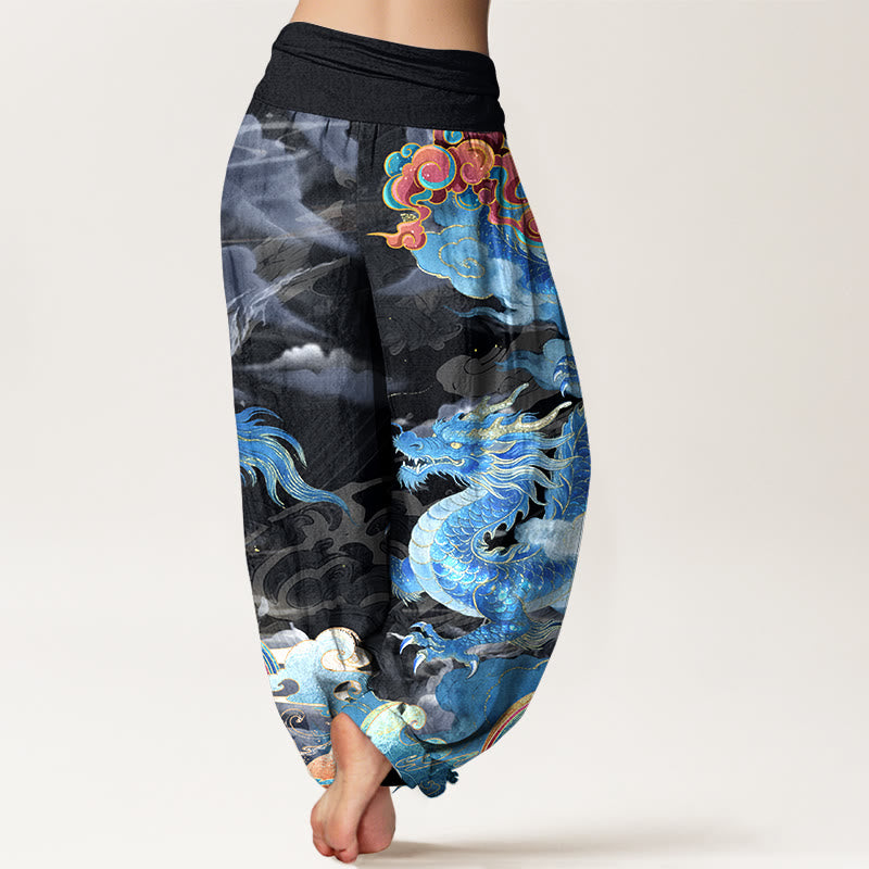 Buddha Stones Pure Cotton Gorgeous Dragon Cloud Rainbow Pattern Women's Elastic Waist Harem Pants - image 9