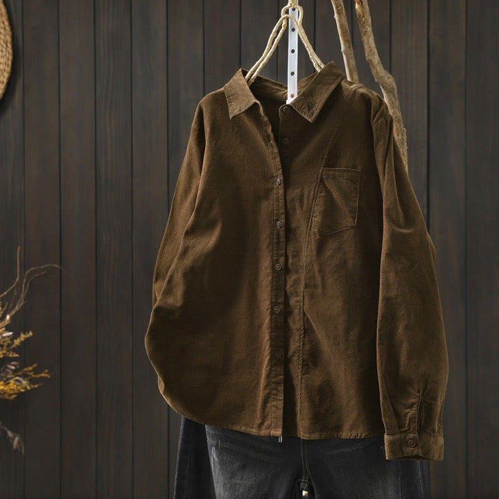 Buddha Stones Fall Solid Button Down Decorative Pocket Stand Collar Long Sleeve Women's Cotton Shirt - SaddleBrown - US4，UK/AU8，EU36 (L) - image 0