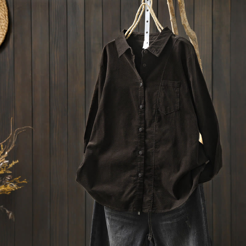 Buddha Stones Fall Solid Button Down Decorative Pocket Stand Collar Long Sleeve Women's Cotton Shirt - Sienna - US4，UK/AU8，EU36 (L) - image 16