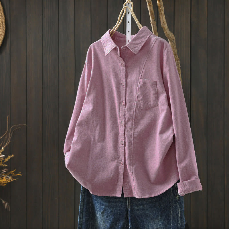 Buddha Stones Fall Solid Button Down Decorative Pocket Stand Collar Long Sleeve Women's Cotton Shirt - Pink - US4，UK/AU8，EU36 (L) - image 18