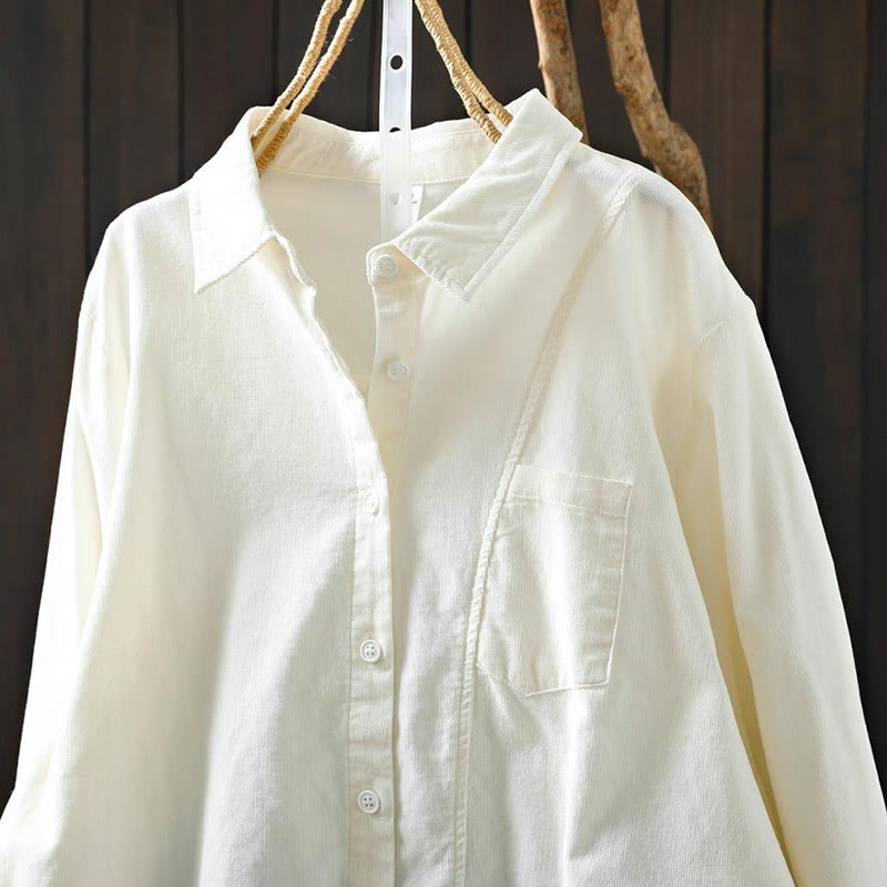 Buddha Stones Fall Solid Button Down Decorative Pocket Stand Collar Long Sleeve Women's Cotton Shirt - image 31