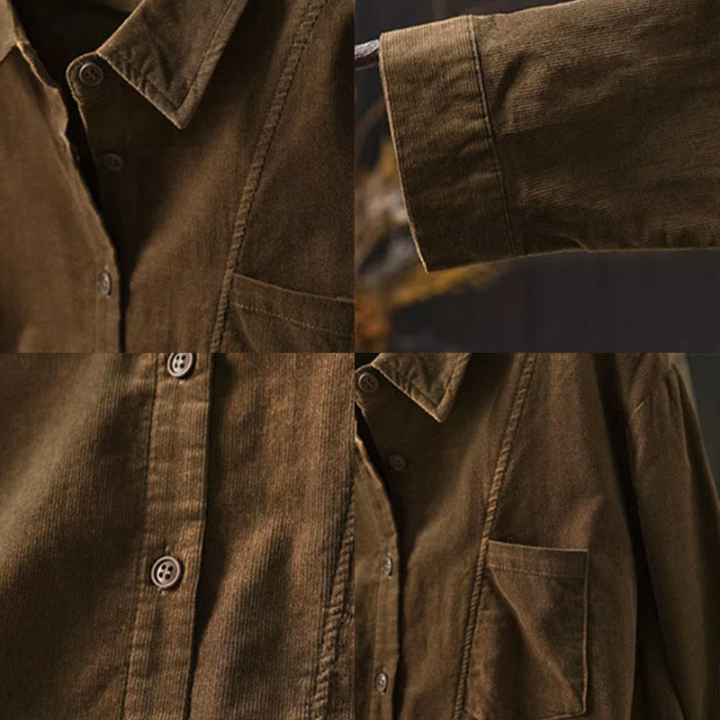 Buddha Stones Fall Solid Button Down Decorative Pocket Stand Collar Long Sleeve Women's Cotton Shirt - image 15