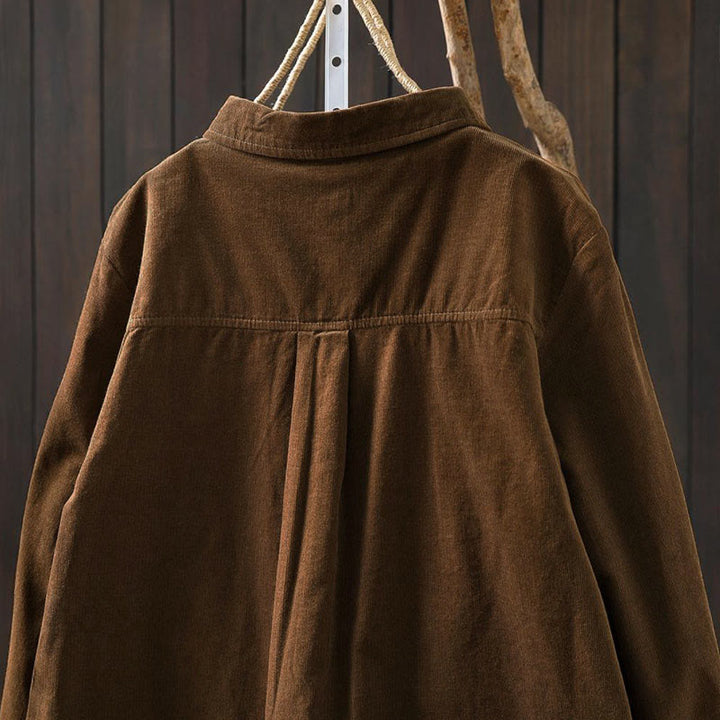 Buddha Stones Fall Solid Button Down Decorative Pocket Stand Collar Long Sleeve Women's Cotton Shirt - image 5