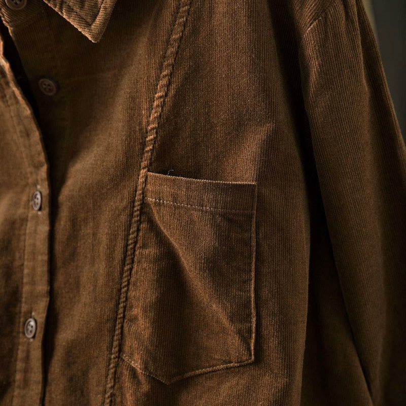 Buddha Stones Fall Solid Button Down Decorative Pocket Stand Collar Long Sleeve Women's Cotton Shirt - image 8