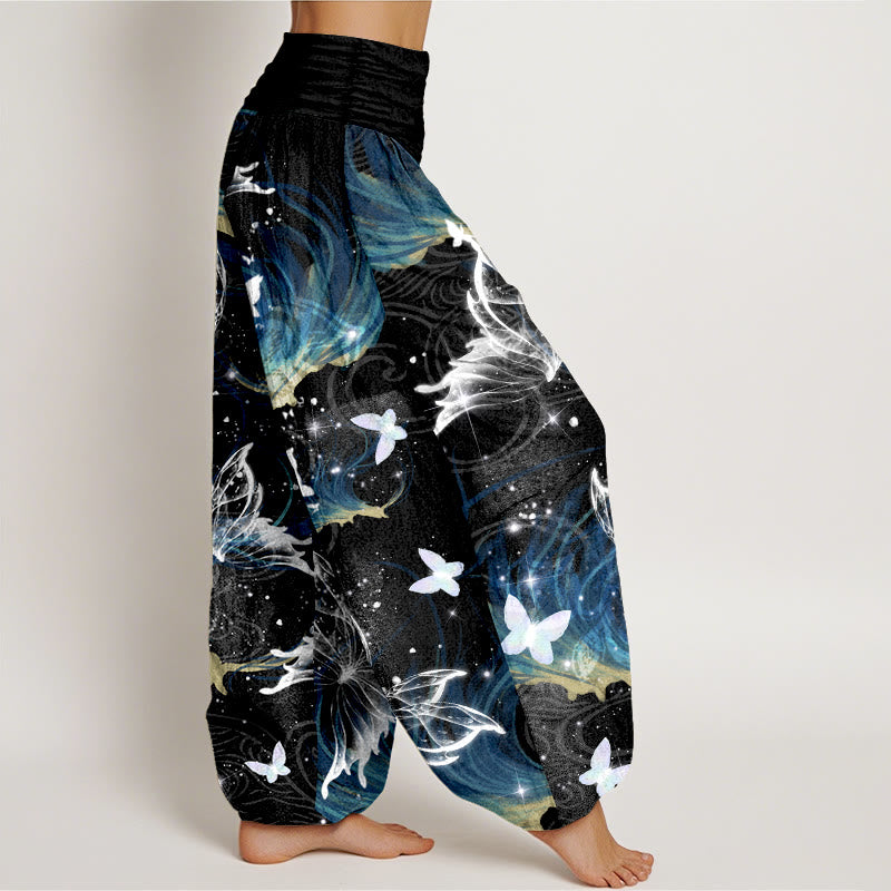 Buddha Stones Pure Cotton Dreamlike Butterfly Line Pattern Women's Elastic Waist Harem Pants - image 2