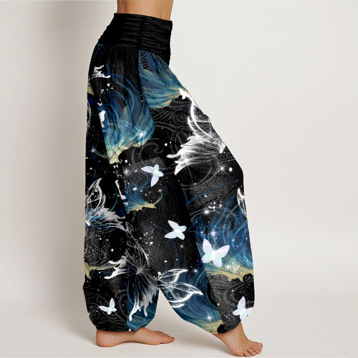 Buddha Stones Pure Cotton Dreamlike Butterfly Line Pattern Women's Elastic Waist Harem Pants - image 2