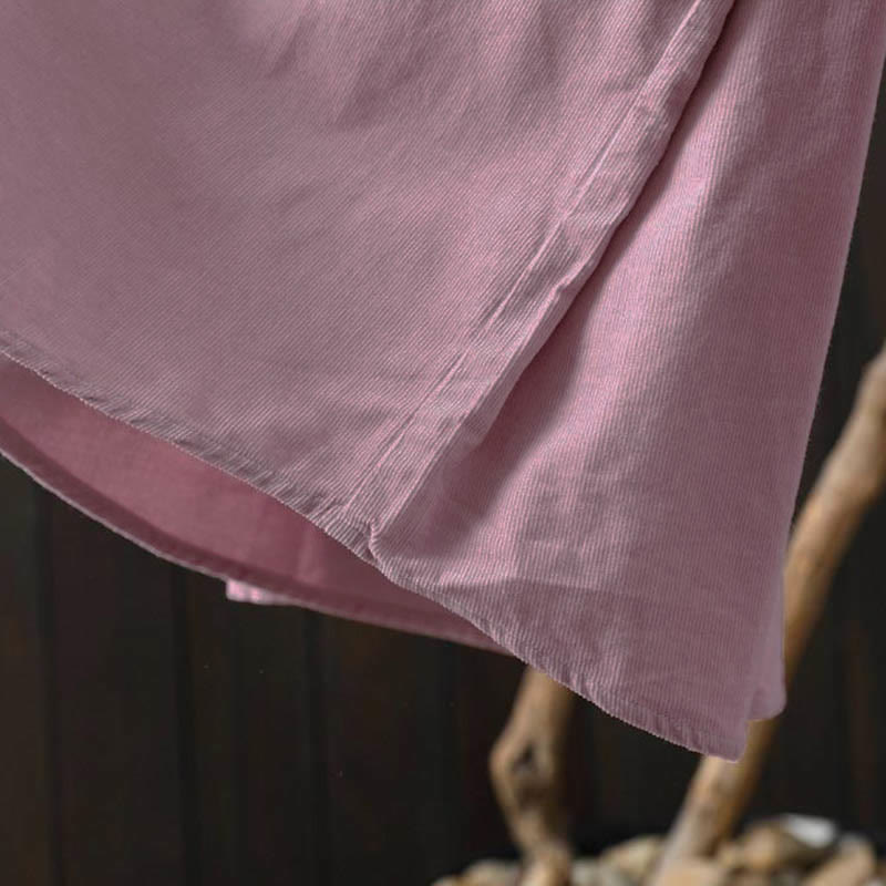 Buddha Stones Fall Solid Button Down Decorative Pocket Stand Collar Long Sleeve Women's Cotton Shirt - image 28