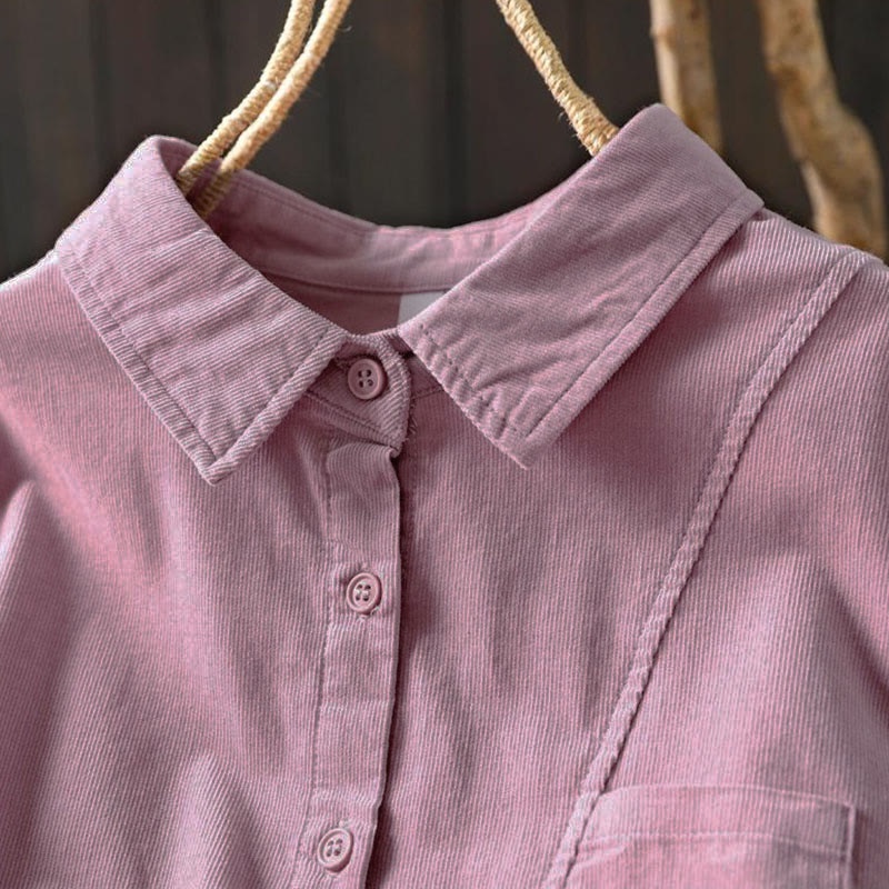 Buddha Stones Fall Solid Button Down Decorative Pocket Stand Collar Long Sleeve Women's Cotton Shirt - image 23