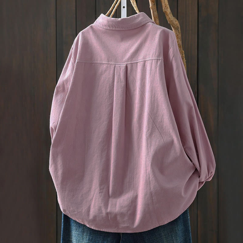 Buddha Stones Fall Solid Button Down Decorative Pocket Stand Collar Long Sleeve Women's Cotton Shirt - image 19