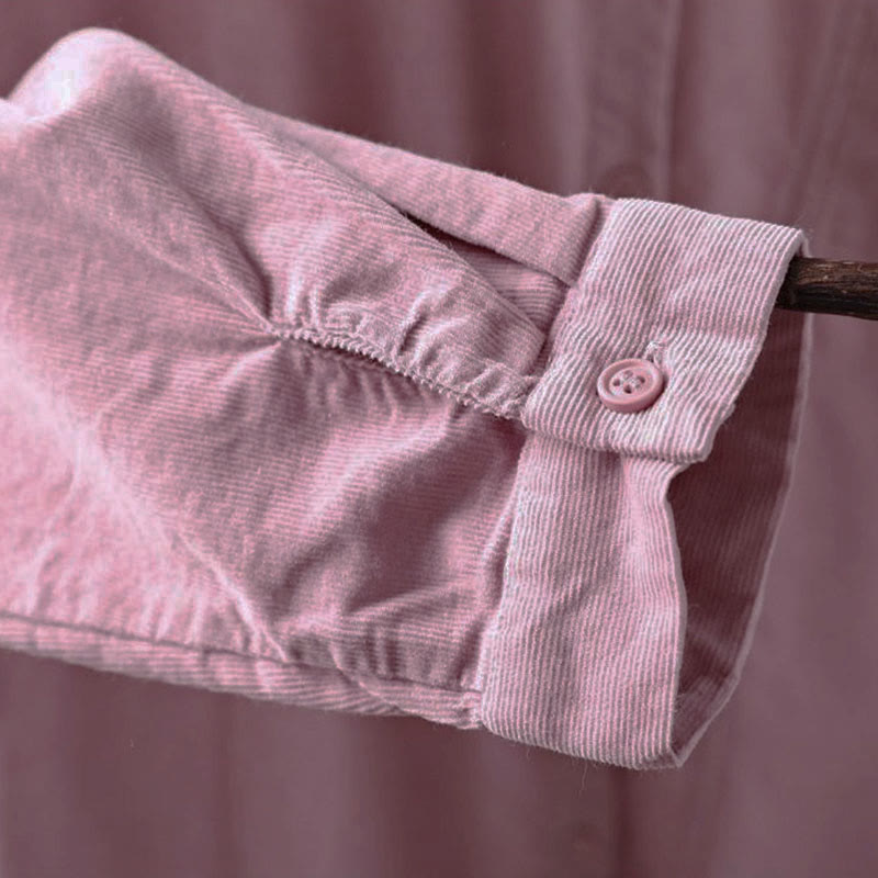 Buddha Stones Fall Solid Button Down Decorative Pocket Stand Collar Long Sleeve Women's Cotton Shirt - image 27