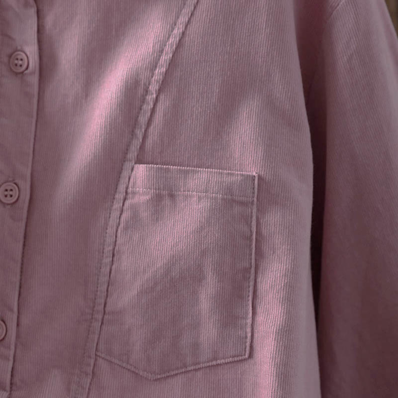 Buddha Stones Fall Solid Button Down Decorative Pocket Stand Collar Long Sleeve Women's Cotton Shirt - image 25