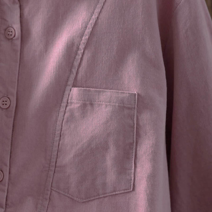 Buddha Stones Fall Solid Button Down Decorative Pocket Stand Collar Long Sleeve Women's Cotton Shirt - image 25