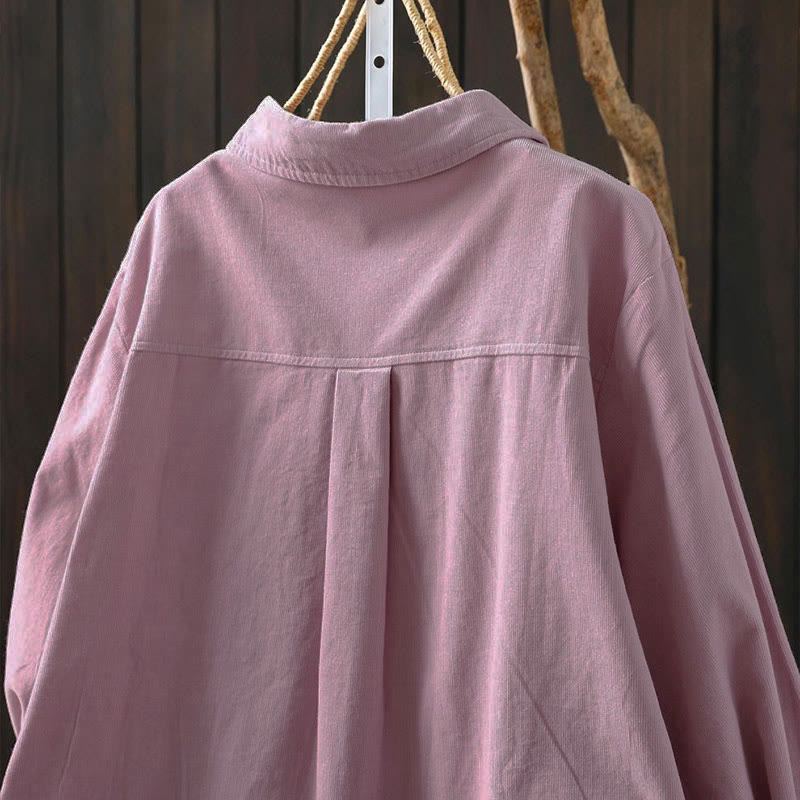 Buddha Stones Fall Solid Button Down Decorative Pocket Stand Collar Long Sleeve Women's Cotton Shirt - image 22