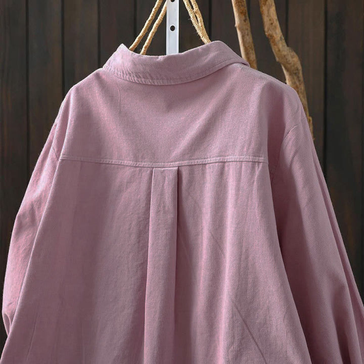 Buddha Stones Fall Solid Button Down Decorative Pocket Stand Collar Long Sleeve Women's Cotton Shirt - image 22